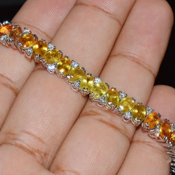 CERTIFIED NATURAL DIAMOND SUNSET GRADIENT SAPPHIRE 18K SOLID GOLD BRACELET - Picture 14 of 16